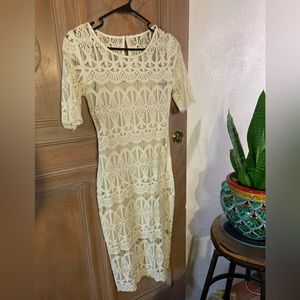 J.O.A White Lace Midi Dress - Size Small